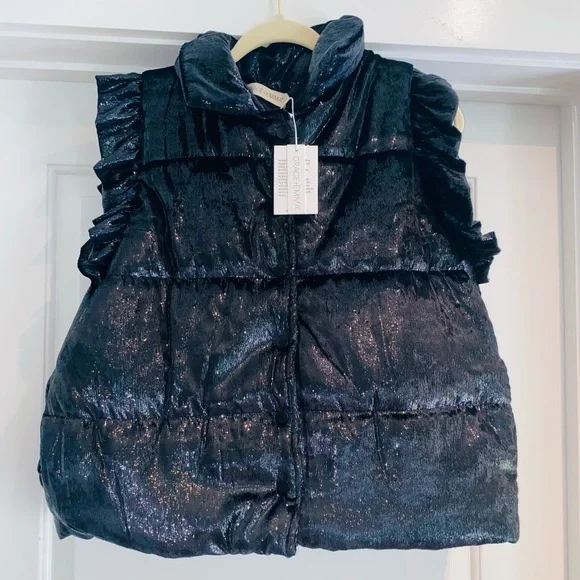 Grace & Emma Shimmer Ruffle Sleeve Puffer Vest - Picture 3 of 4